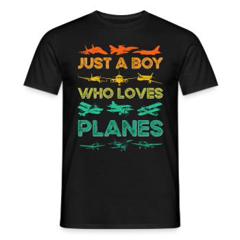 Just a Boy who loves Planes - Männer T-Shirt - Schwarz - Vorne - AI Model Male 178 light (178cm)