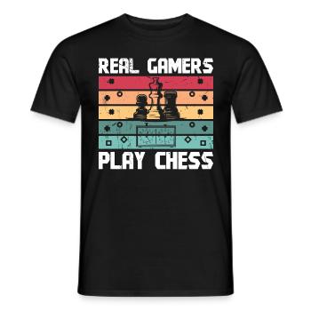 Real Gamer play chess - Men's T-Shirt - black - Front - AI Model Male 178 light (178cm)