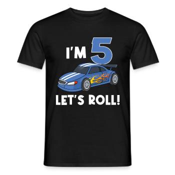 Children's birthday car racing car / 5 years - Men's T-Shirt - black - Front - AI Model Male 178 light (178cm)