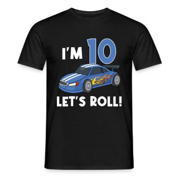 Children's birthday car racing car / 10 years - Men's T-Shirt - black - Front - AI Model Male 178 light (178cm)