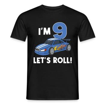 Children's birthday car racing car / 9 years - Men's T-Shirt - black - Front - AI Model Male 178 light (178cm)
