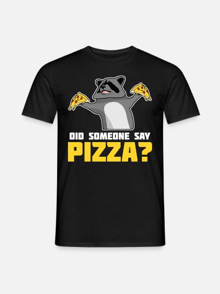 Waschbär mit Pizza - Männer T-Shirt - Schwarz