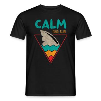 Tranquillité et Soleil Rétro Vintage Shark Surfer Été - T-shirt homme - noir - Devant - AI Model Male 178 light (178cm)