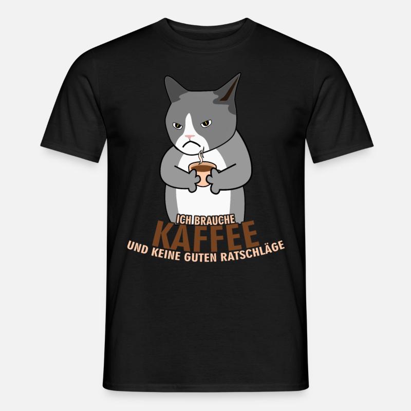 Morgenmuffel Kaffee Katze Kaffeetrinker - Männer T-Shirt - Schwarz