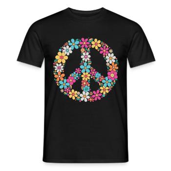 Floral Peace Sign 70s Flower Power Boho - Men's T-Shirt - black - Front - AI Model Male 178 light (178cm)