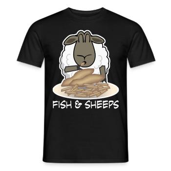 Sheep eats Fish and Chips Shepherd - Männer T-Shirt - Schwarz - Vorne - AI Model Male 178 light (178cm)