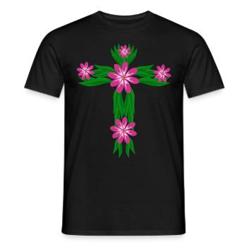 Jesus Christ Flowers Cross Christianity - Men's T-Shirt - black - Front - AI Model Male 178 light (178cm)