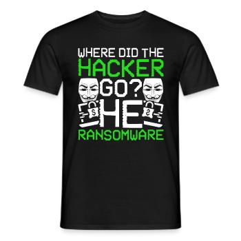Where Did The Hacker Go? He Ransomware - Men's T-Shirt - black - Front - AI Model Male 178 light (178cm)
