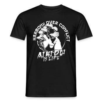 L’harmonie plutôt que le conflit L’Aïkido c’est la vie - T-shirt homme - noir - Devant - AI Model Male 178 light (178cm)