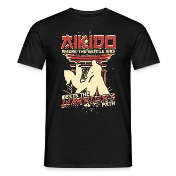 L’Aïkido où la voie douce rencontre la voie des guerriers - T-shirt homme - noir - Devant - AI Model Male 178 light (178cm)