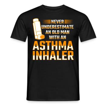 Inhalateur d’asthme Respiration sifflante asthmatique - T-shirt homme - noir - Devant - AI Model Male 178 light (178cm)