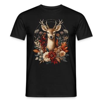 Cottagecore Deer With Flowers - Men's T-Shirt - black - Front - AI Model Male 178 light (178cm)