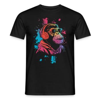 DJ Monkey monkey with headphones and sunglasses - Men's T-Shirt - black - Front - AI Model Male 178 light (178cm)