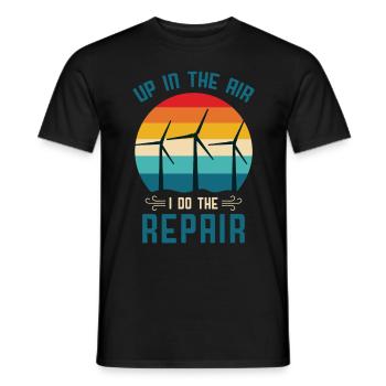 Up In The Air I Do The Repair / Wind Power, Environment - Men's T-Shirt - black - Front - AI Model Male 178 light (178cm)