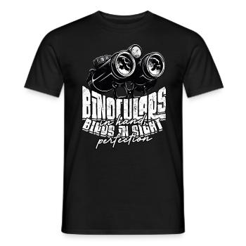 Birdwatching Binoculars in hand birds in sight - Men's T-Shirt - black - Front - AI Model Male 178 light (178cm)