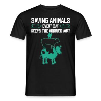 Animal Rights Vegan Retro Rescue animals - Men's T-Shirt - black - Front - AI Model Male 178 light (178cm)