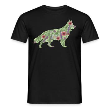 White Shepherd Dog Flowers - Men's T-Shirt - black - Front - AI Model Male 178 light (178cm)