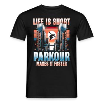 La vie est courte. Le parkour le rend plus rapide - T-shirt homme - noir - Devant - AI Model Male 178 light (178cm)