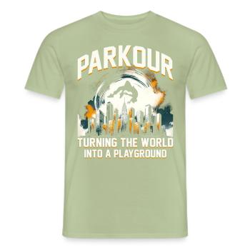 Parkour : le monde en terrain de jeu - T-shirt homme - vert sauge - Devant - AI Model Male 178 light (178cm)