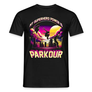 Parkour Mon pouvoir de super-héros, c’est le parkour - T-shirt homme - noir - Devant - AI Model Male 178 light (178cm)