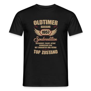 67e anniversaire 67 ans de voiture classique 1957 - T-shirt homme - noir - Devant - AI Model Male 178 light (178cm)