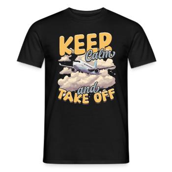 First Flight Airplane Flight Keep Calm And Take Off - Men's T-Shirt - black - Front - AI Model Male 178 light (178cm)