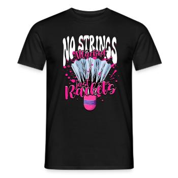 Badminton No Strings Attached Just Rackets - Men's T-Shirt - black - Front - AI Model Male 178 light (178cm)