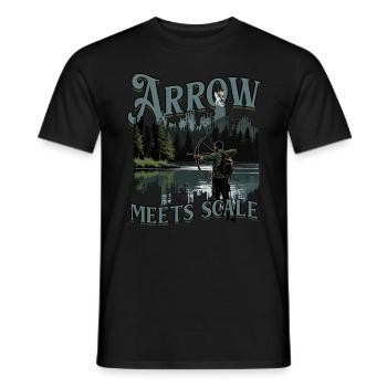 Bogenfischer Bogenfischen Arrow Meets Scale - Männer T-Shirt - Schwarz - Vorne - AI Model Male 178 light (178cm)