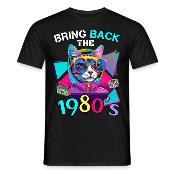 80er Jahre Outfit Kostüm Verkleidung mit Katze - Männer T-Shirt - Schwarz - Vorne - AI Model Male 178 light (178cm)
