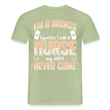 Contrôle des infections chez les soignants - T-shirt homme - vert sauge - Devant - AI Model Male 178 light (178cm)