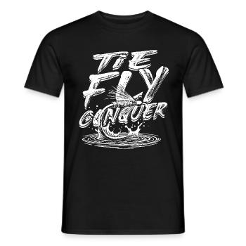 Fliegenfischen Fliegenangler Tie Fly Conquer - Männer T-Shirt - Schwarz - Vorne - AI Model Male 178 light (178cm)