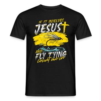 Fliegenfischen Fliegenangler Jesus And Fly Tying - Männer T-Shirt - Schwarz - Vorne - AI Model Male 178 light (178cm)