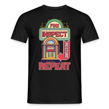 Jukebox Collector Find Inspect Restore Repeat - Men's T-Shirt - black - Front - AI Model Male 178 light (178cm)