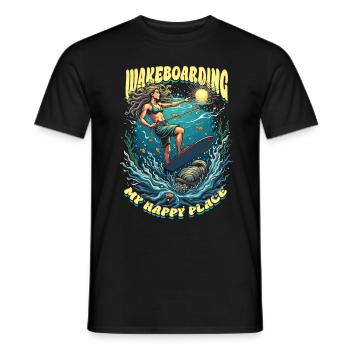 Wakeboarding My Happy Place Wakeboard Wakeboarder - Men's T-Shirt - black - Front - AI Model Male 178 light (178cm)