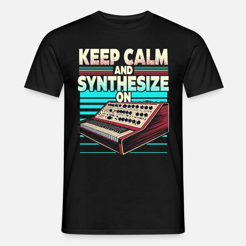 Synthesizer Synth Keep Calm And Synthesize On - Männer T-Shirt - Schwarz