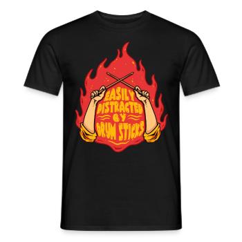 Batteur cardio facilement distrait par les baguettes de batterie - T-shirt homme - noir - Devant - AI Model Male 178 light (178cm)