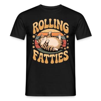 Rolling Fatty Katze Tier Lustige Katze - Männer T-Shirt - Schwarz - Vorne - AI Model Male 178 light (178cm)