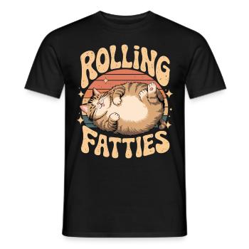 Rolling Fatty Katze Tier Lustige Katze - Männer T-Shirt - Schwarz - Vorne - AI Model Male 178 light (178cm)