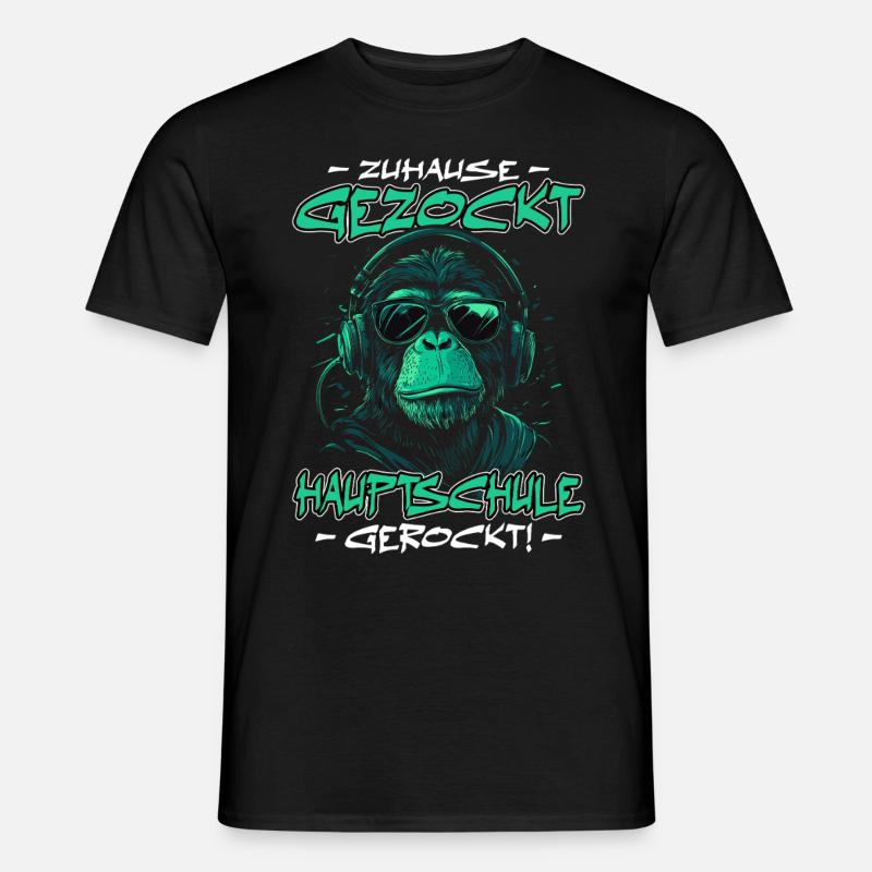 Zuhause gezockt Hauptschule gerockt Affe Abschluss - Männer T-Shirt - Schwarz
