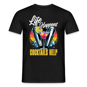 Bartender Barman Life Happens Cocktails Help - Men's T-Shirt - black - Front - AI Model Male 178 light (178cm)