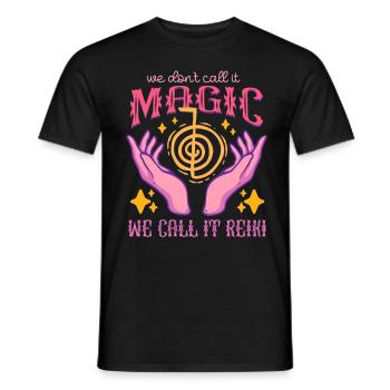 Massage Reiki Nous l’appelons Reiki - T-shirt homme - noir - Devant - AI Model Male 178 light (178cm)