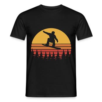 Snowboard Retro Sunset – White & Yellow - Men's T-Shirt - black - Front - AI Model Male 178 light (178cm)