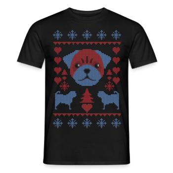 Pug Christmas in knitted look - Men's T-Shirt - black - Front - AI Model Male 178 light (178cm)
