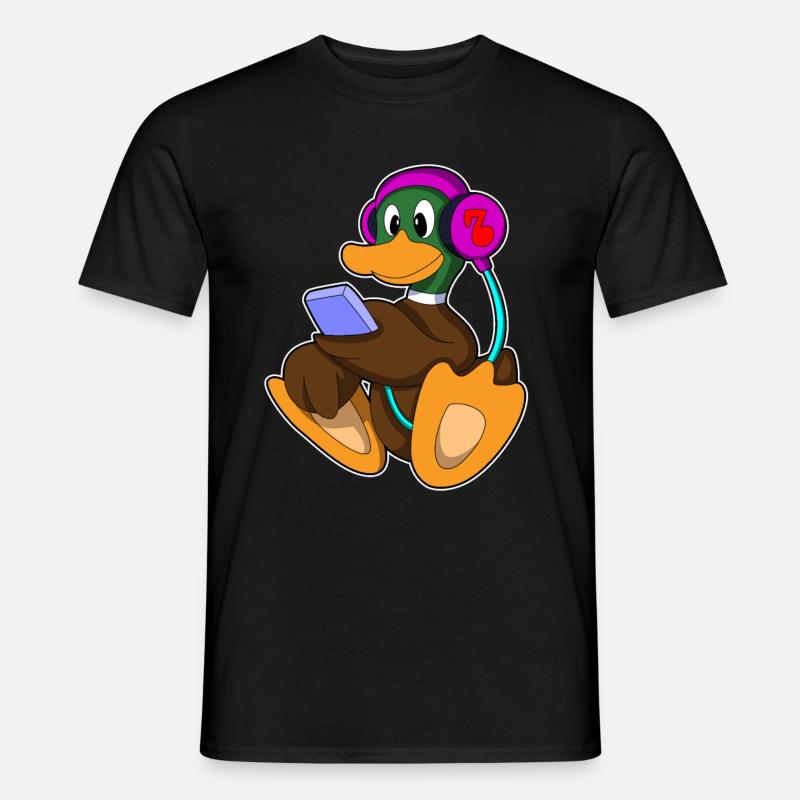 Ente mit Telefon & Kopfhörer - Männer T-Shirt - Schwarz