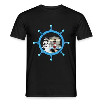 Steering Wheel Ghost Ship Lighthouse Maritime Coast - Men's T-Shirt - black - Front - AI Model Male 178 light (178cm)