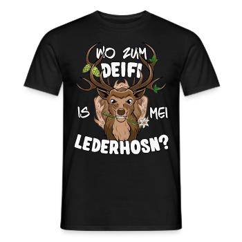 Wo zum Deifi is mei Lederhosn Ersatz Tracht - Männer T-Shirt - Schwarz - Vorne - AI Model Male 178 light (178cm)