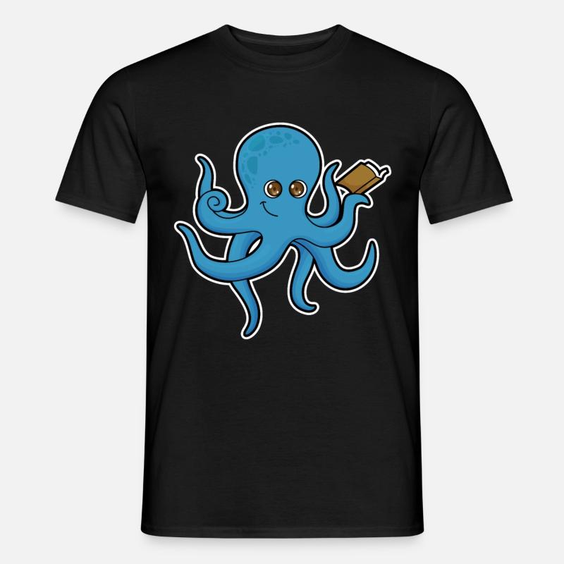 Krake mit Buch - Männer T-Shirt - Schwarz