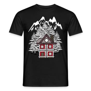 Forest House Hut Winter Fir Trees Romantic - Men's T-Shirt - black - Front - AI Model Male 178 light (178cm)