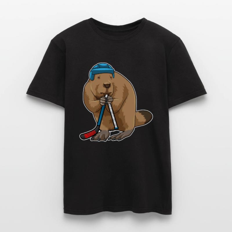 Biber beim Eishockey mit Eishockeyschläger Männer T-Shirt
