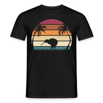 Retro Kiwi Bird Sunset Kiwi Birds New Zealand Kiwi - Men's T-Shirt - black - Front - AI Model Male 178 light (178cm)